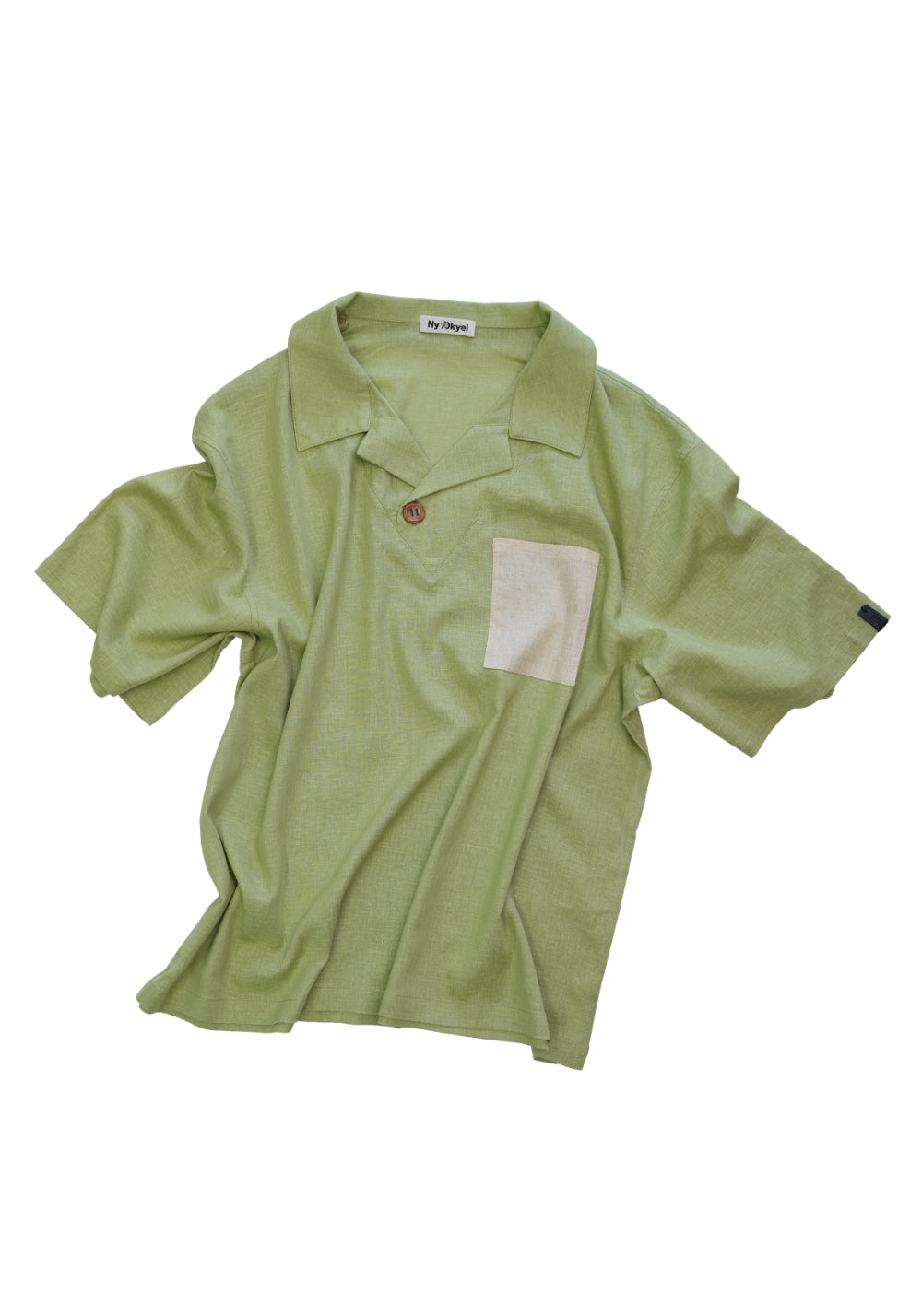 NyDkyel丨Cuban Collar Linen Tee - Contrast Pocket-Green - PSYLOS 1, NyDkyel丨Cuban Collar Linen Tee - Contrast Pocket-Green, T-Shirt, NyDkyel, PSYLOS 1